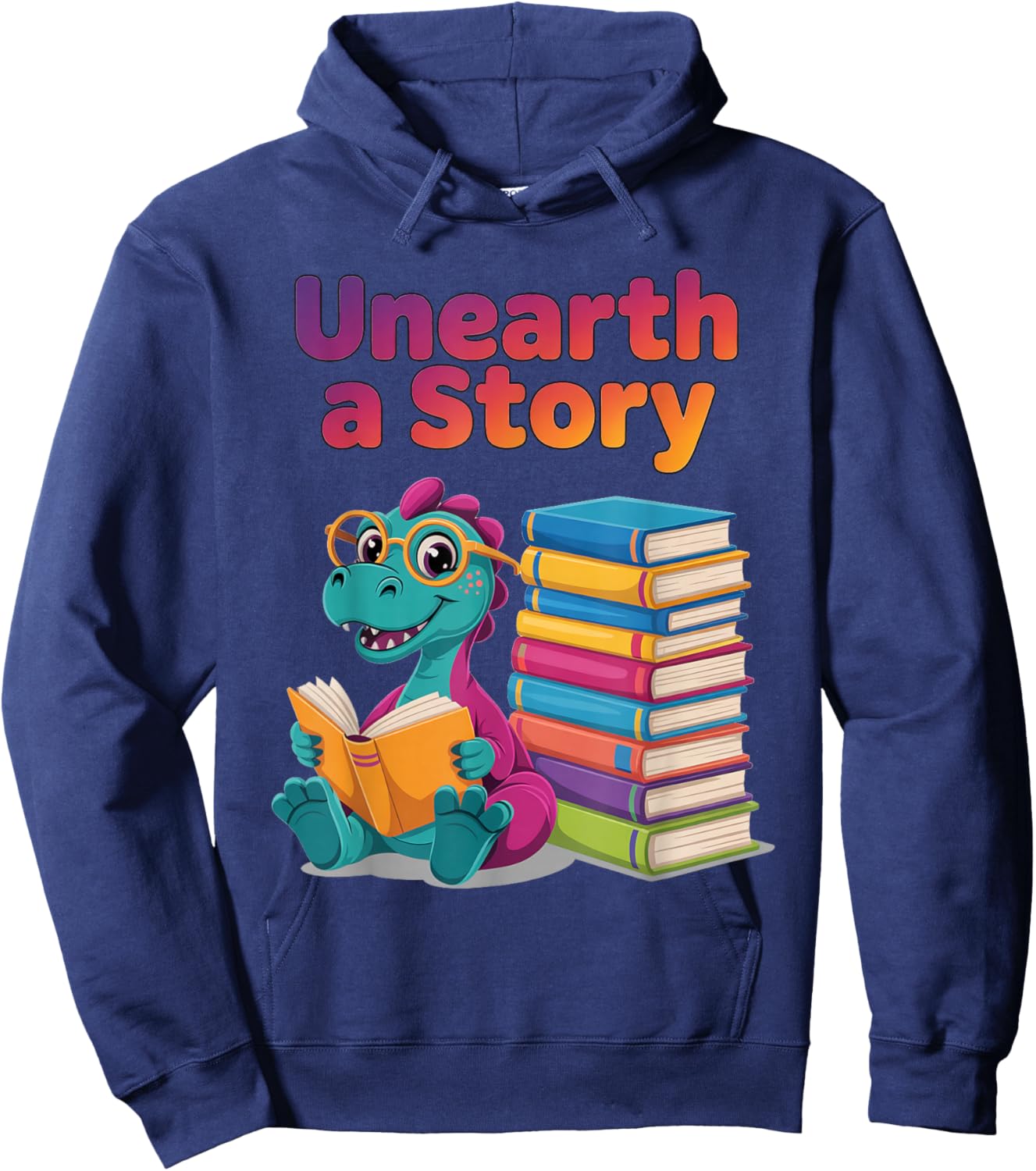 Unearth A Story : Cute Reading Dinosaur Hoodie - Hoodie | Navy