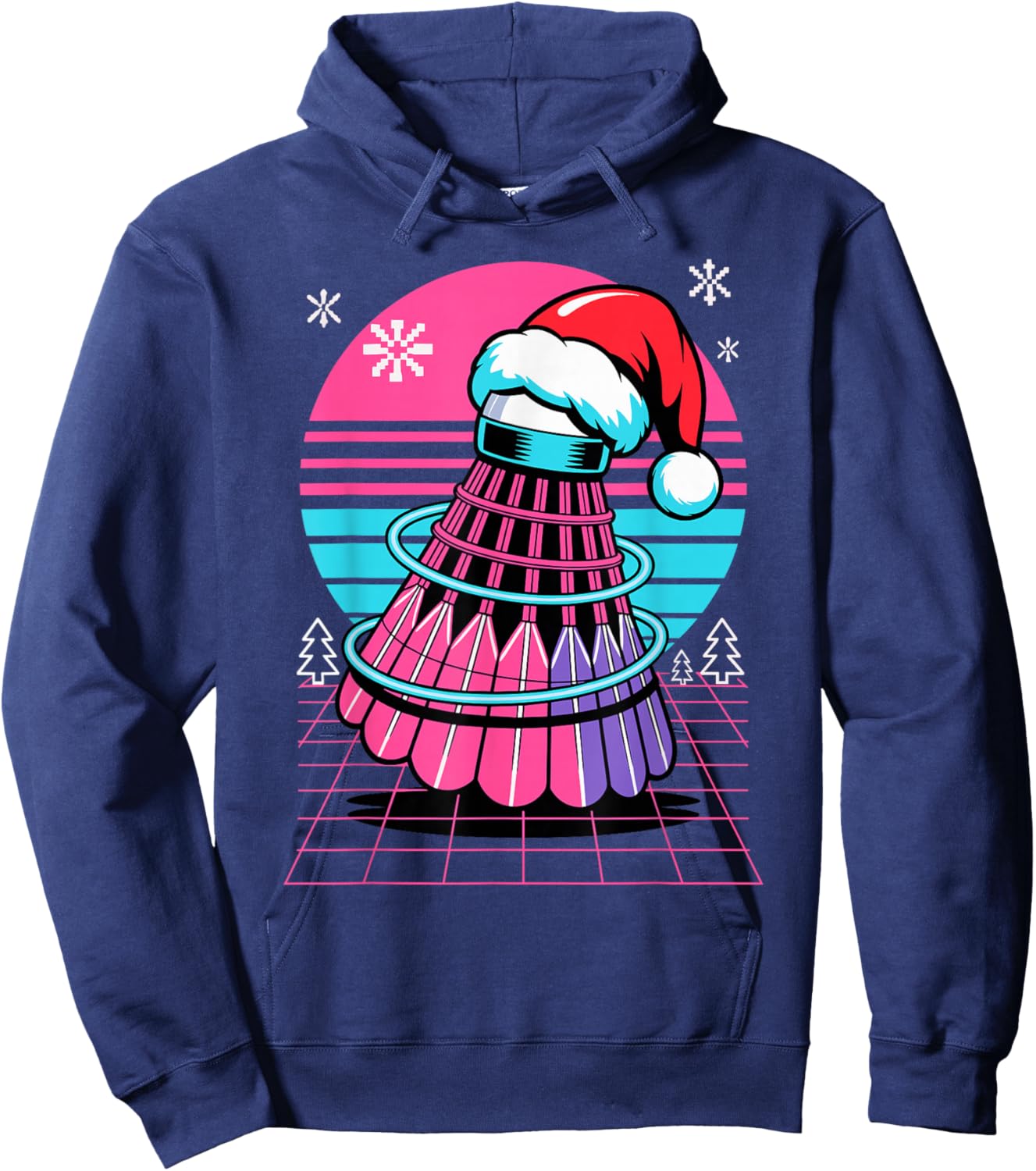 Christmas Synthwave Badminton Shuttlecock Hoodie - Hoodie | Navy