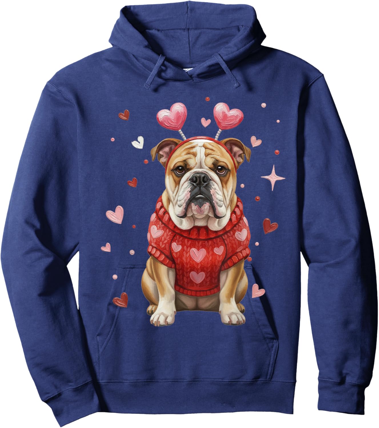 Cute Bulldog Valentine Heart Valentines Day Hoodie - Hoodie | Navy