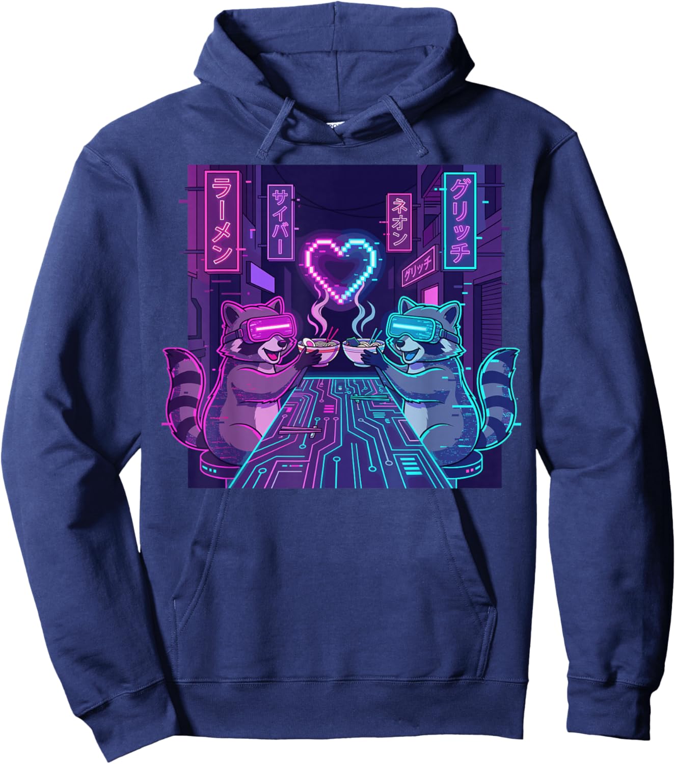 Cyberpunk Raccoon Ramen Valentines Day Hoodie - Hoodie | Navy