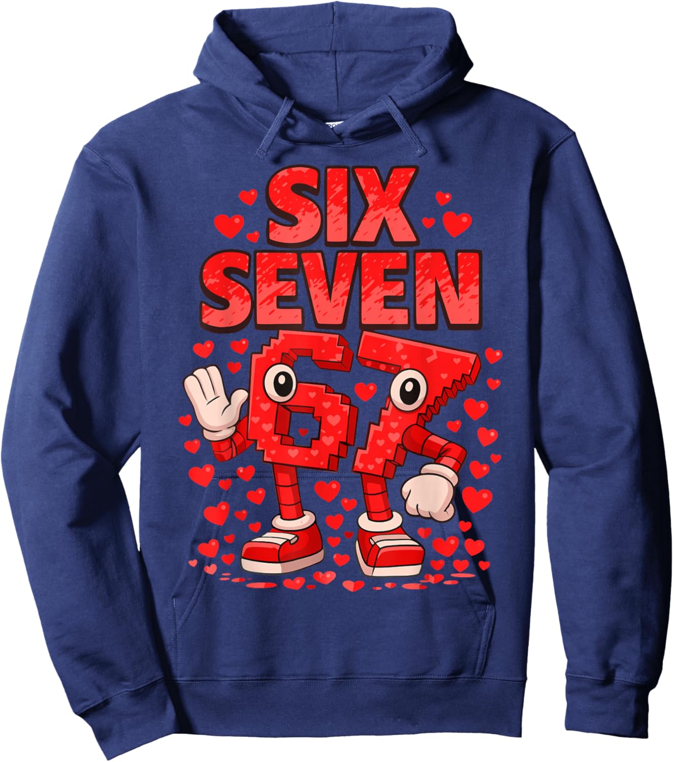 Kids Meme 67 Six Seven 6 7 Valentine Heart Hoodie - Hoodie | Navy