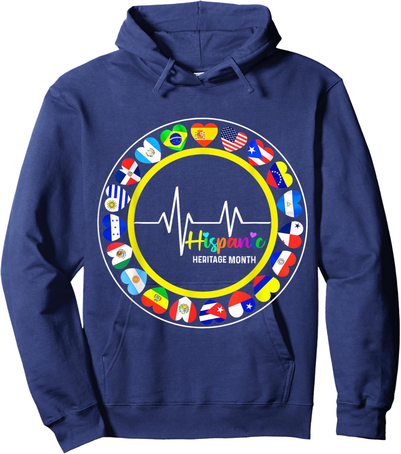 Hispanic Heritage Month All Countries Heart Hoodie - Hoodie | Navy