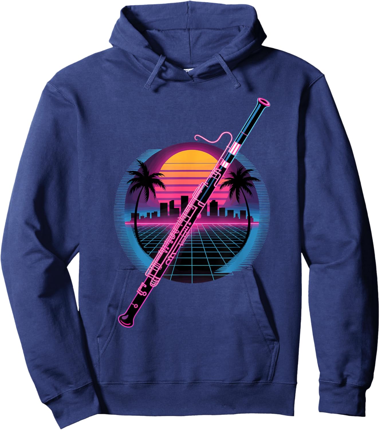 Retro Synthwave Bassoon Bassoonist Hoodie - Hoodie | Navy