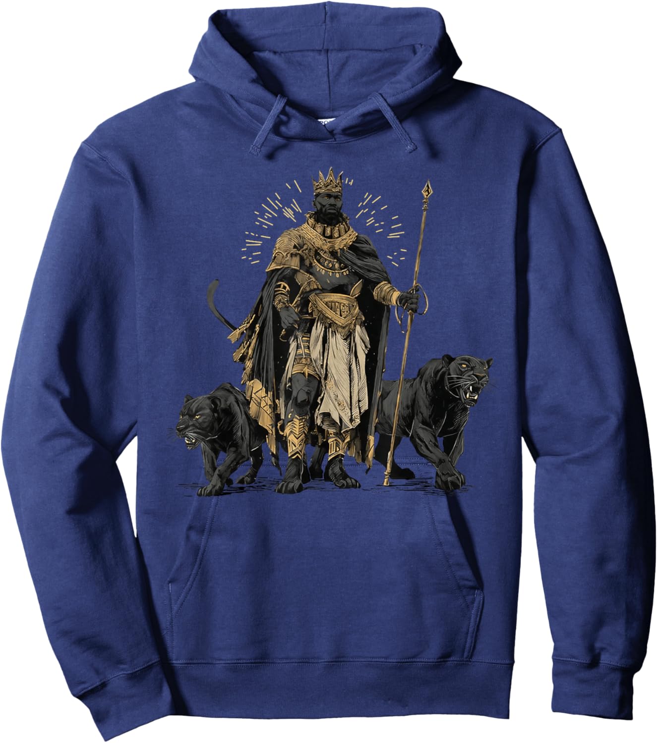 African King with Panther Guardian Fantasy Art Hoodie - Hoodie | Navy