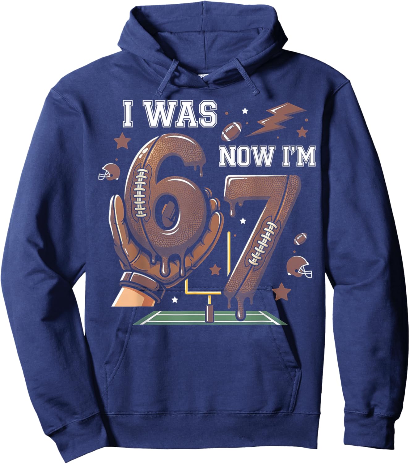 I was 6 Now I'm 7 Football Birthday Hoodie - Hoodie | Navy