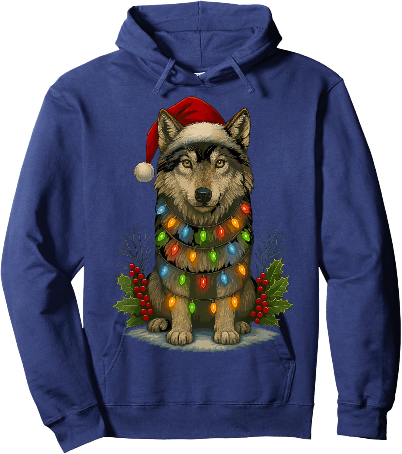 Wolf with Christmas Hat Hoodie - Hoodie | Navy
