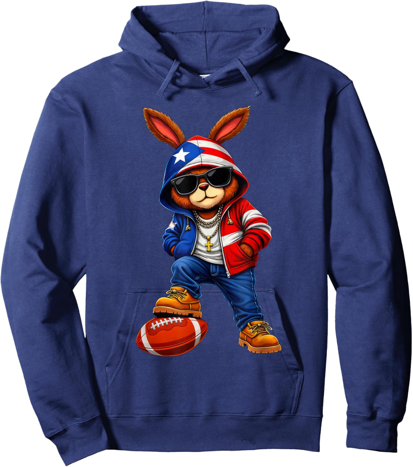 Cool Bunny Puerto Flag Gift Women Kid Boy Girl Hoodie - Hoodie | Navy