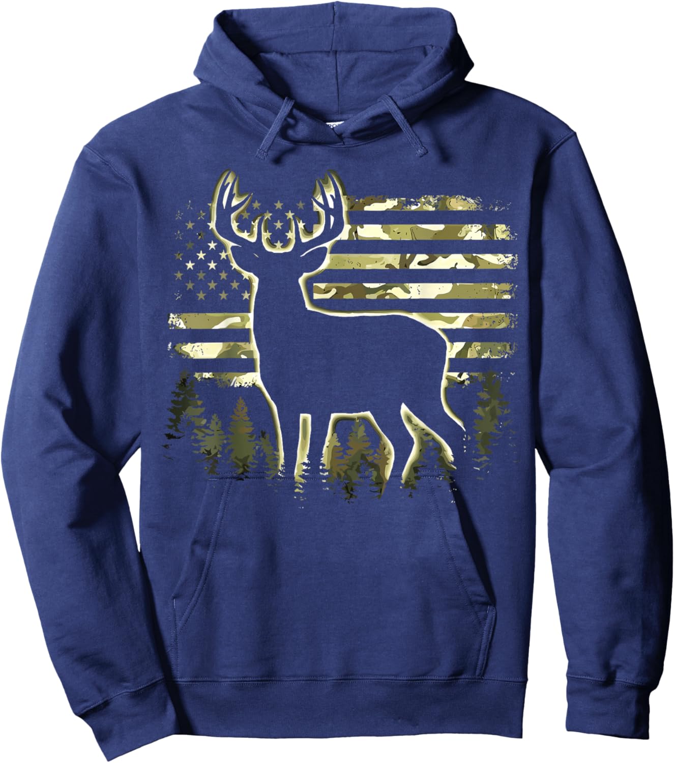 Deer US Flag Camo Hunting Hoodie - Hoodie | Navy
