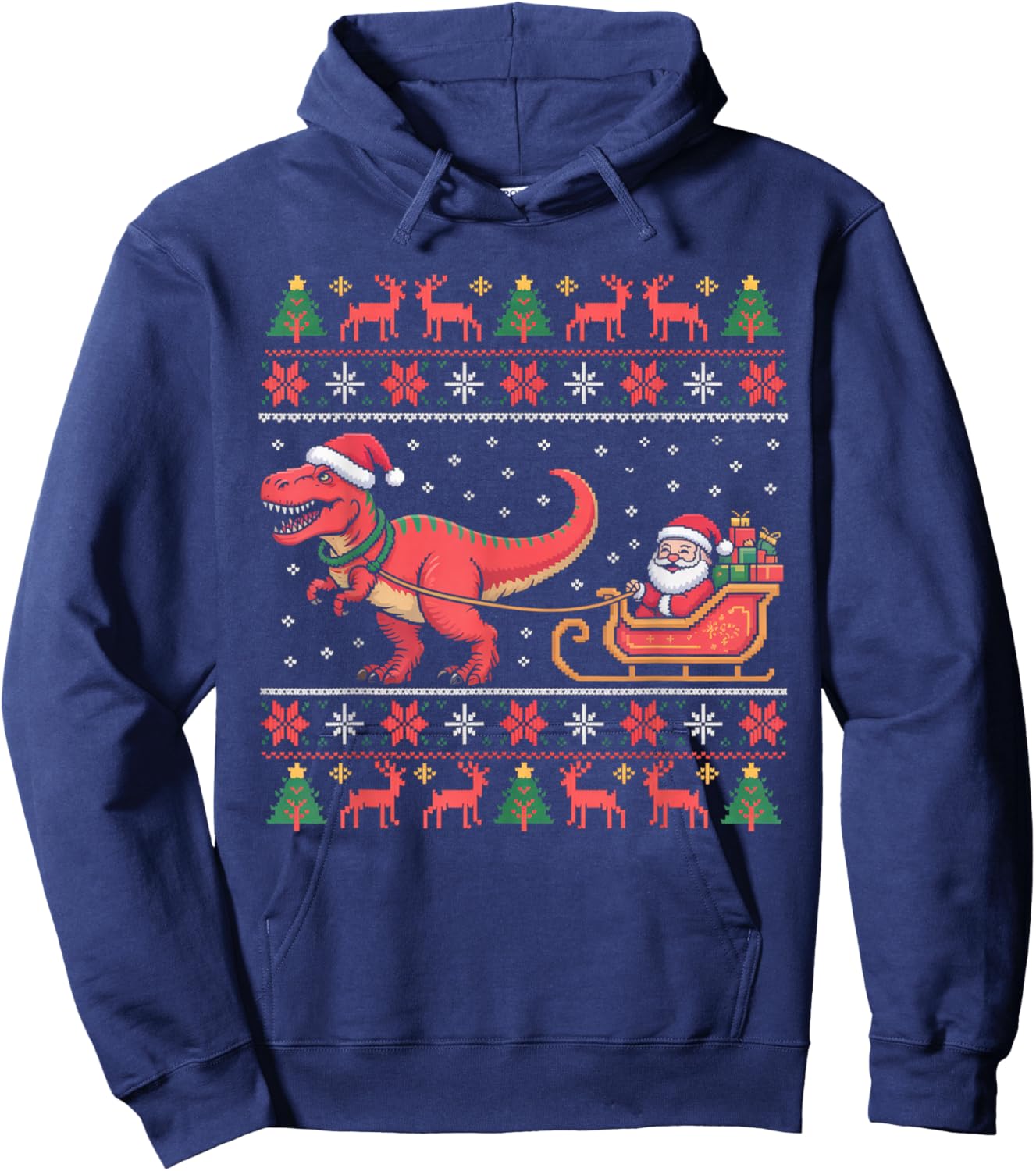 T-Rex Dinosaur Ugly Christmas for Adults Kids Hoodie - Hoodie | Navy