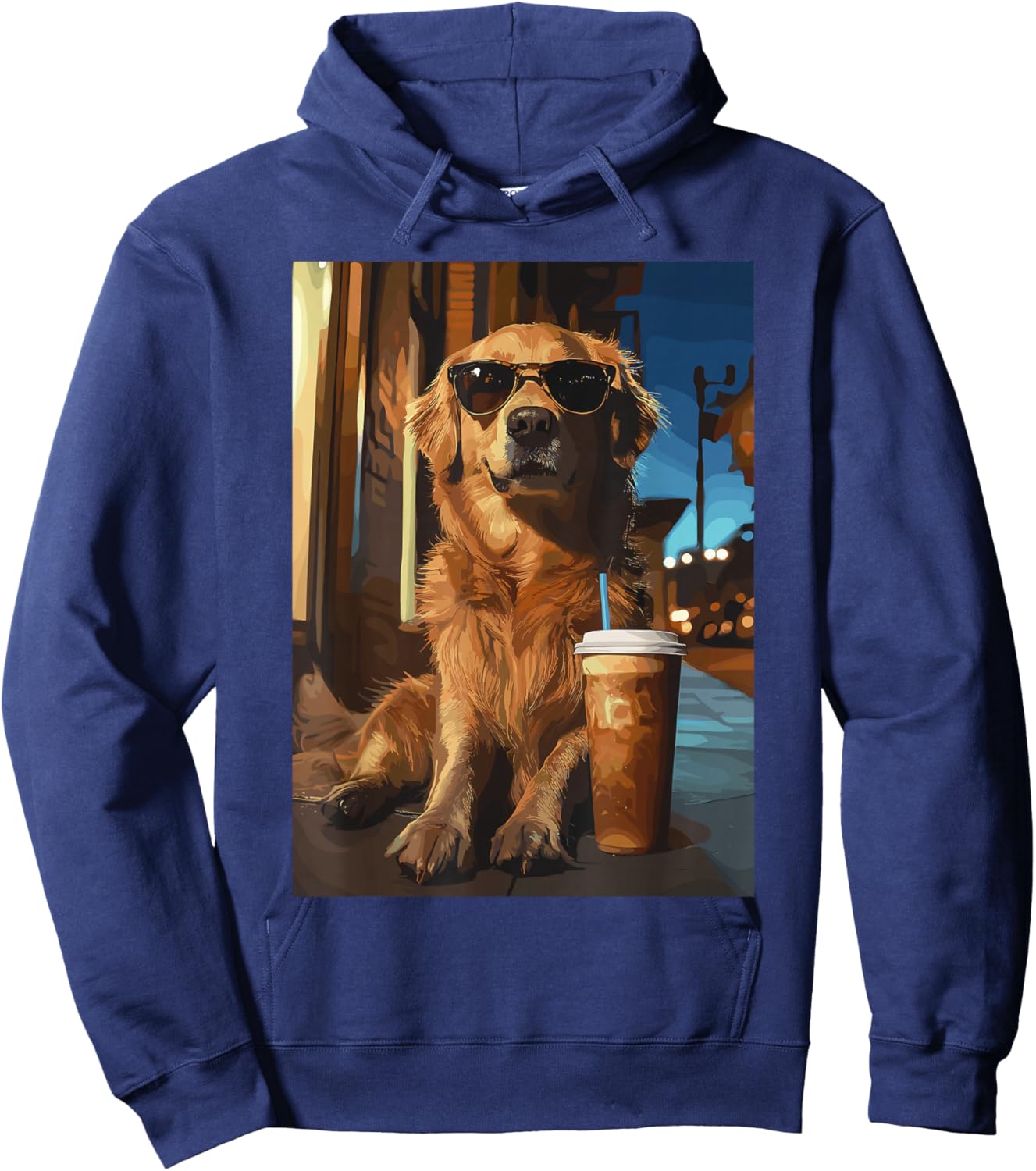 Golden Retriever with Iced Coffee Hoodie - Hoodie | Navy
