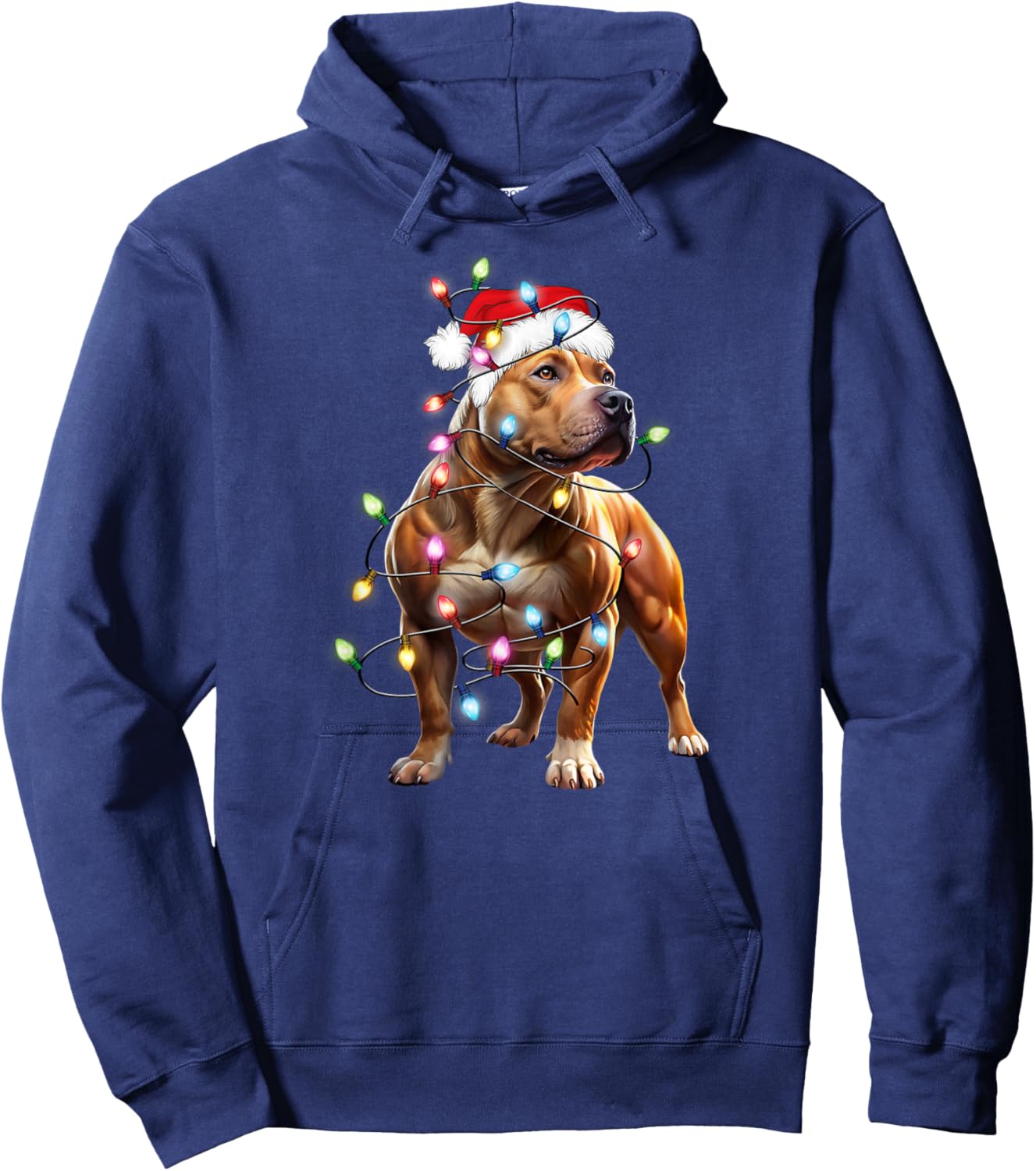 Pitbull Dog Christmas Lights Xmas Pet Lover Hoodie - Hoodie | Navy