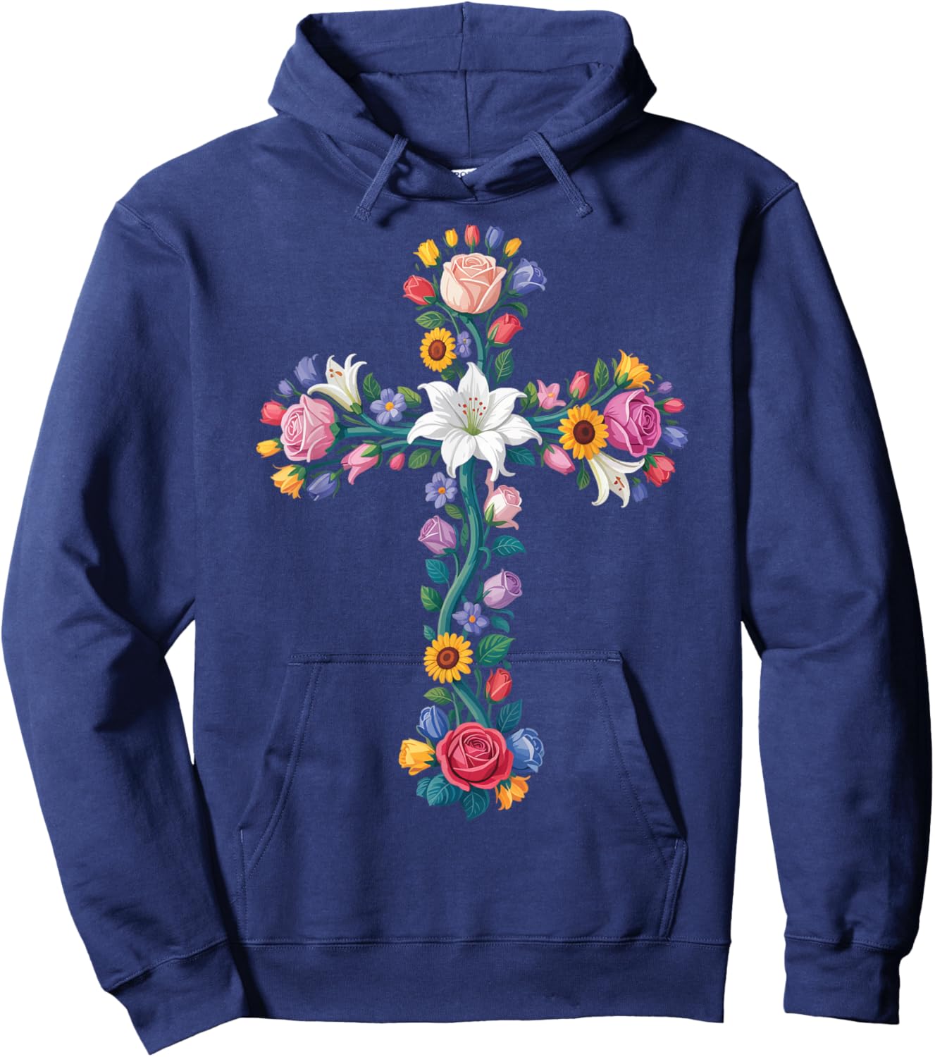 Cross Floral Christian Flower Religous Hoodie - Hoodie | Navy