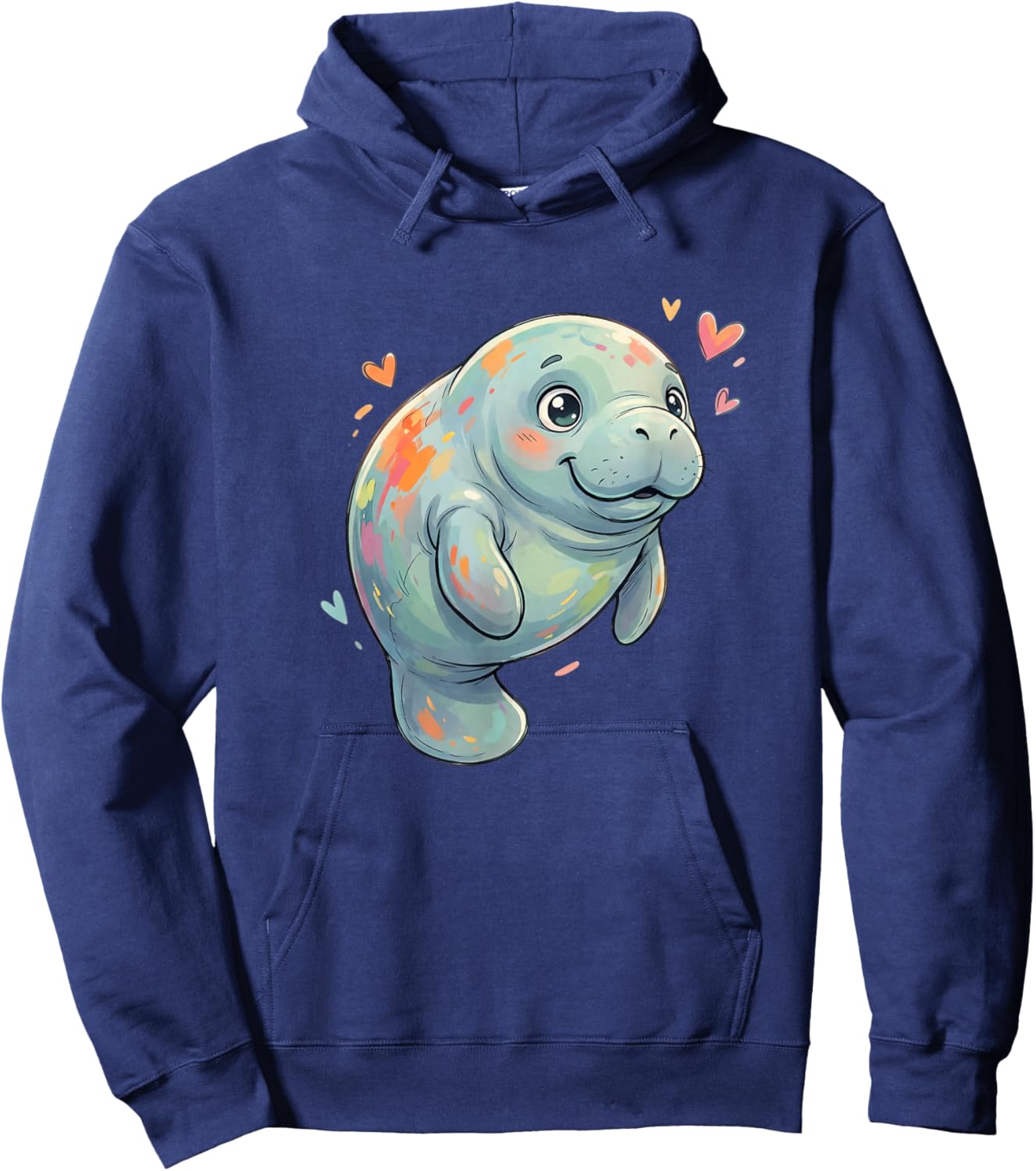Adorable Colorful Manatee with Hearts Lovers Hoodie - Hoodie | Navy
