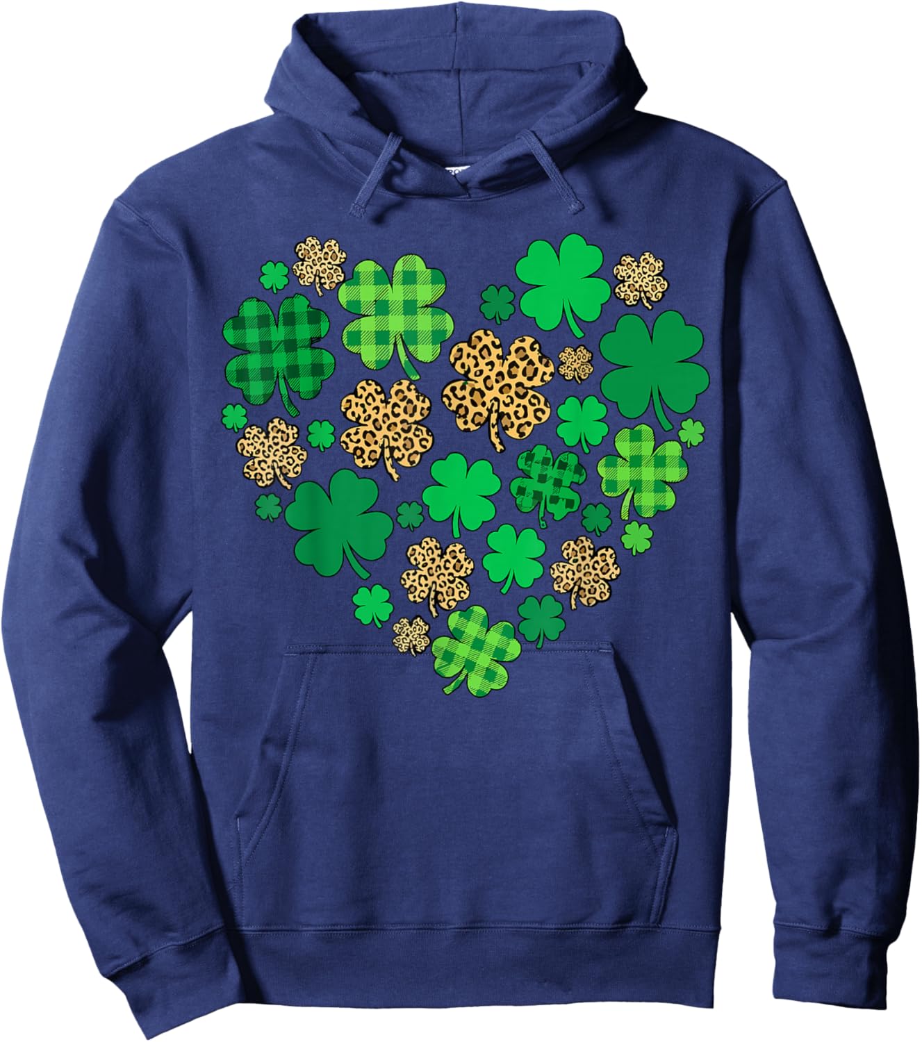 Shamrock Heart St Patricks Day Leopard Hoodie - Hoodie | Navy