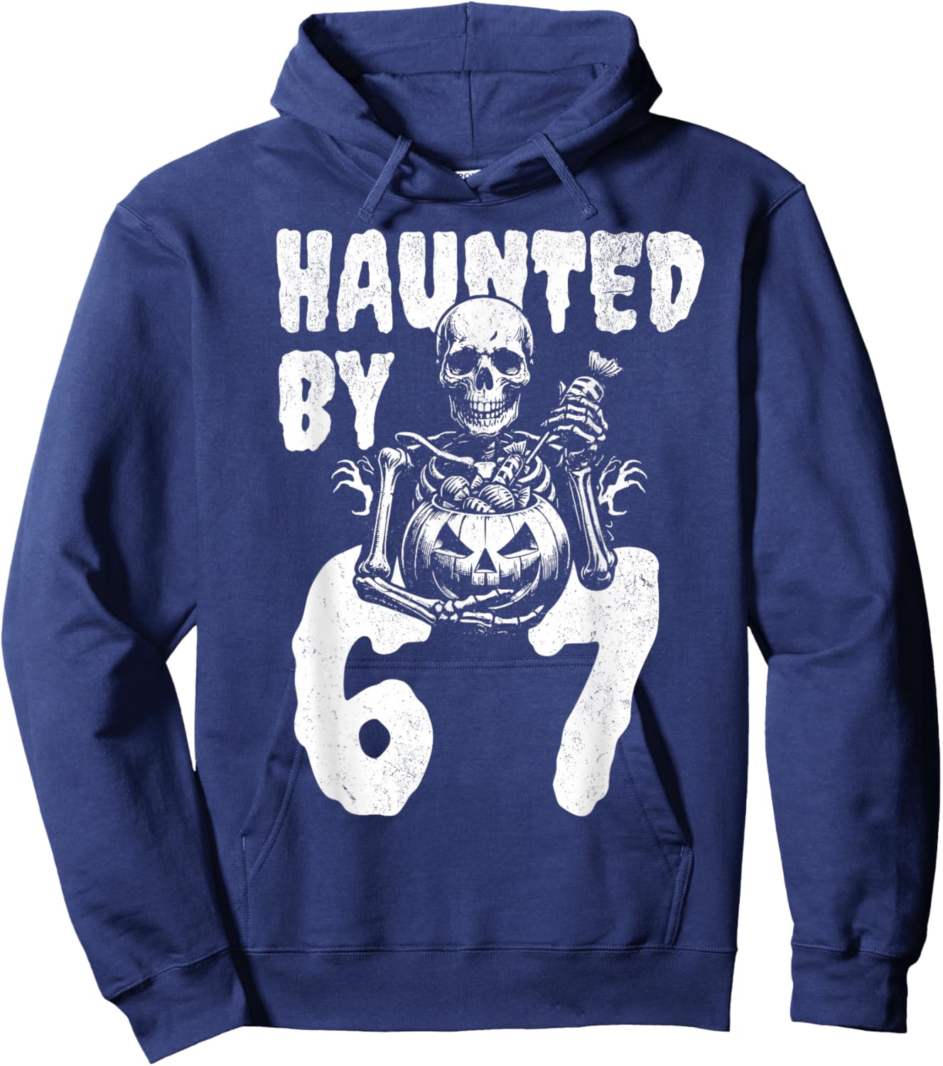 Funny Halloween Skeleton Haunted by 6 7 Meme Hoodie - Hoodie | Navy
