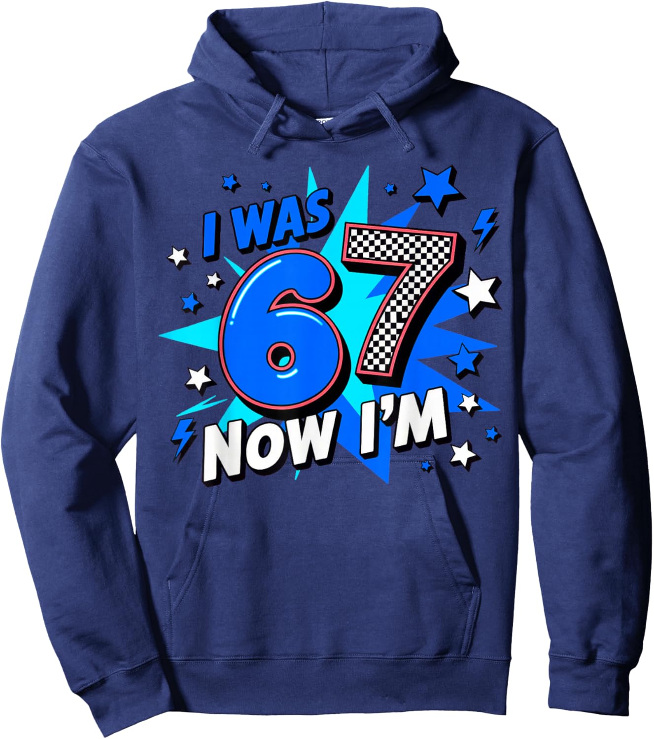 Blue Checkered I was 6 Now I'm 7 Birthday Hoodie - Hoodie | Navy