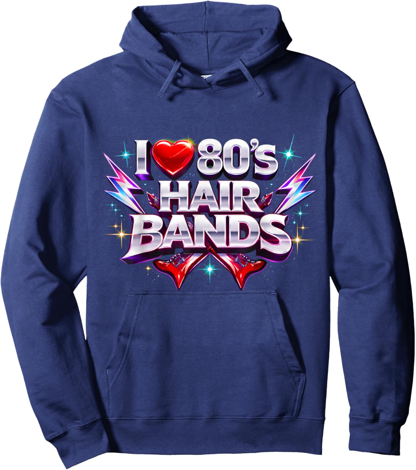 I Love 80s Hair Bands Retro Rock Fun Throwback Hoodie - Hoodie | Navy