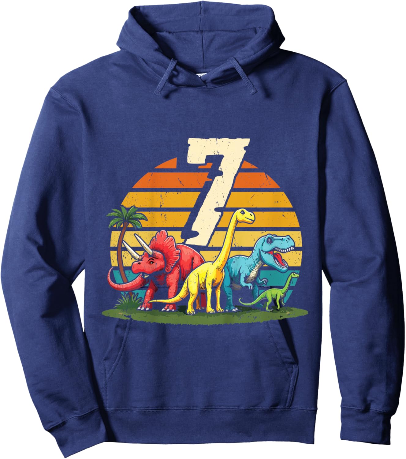 7th Birthday TRex Dinosaur 7 Year Old Boy Girl Hoodie - Hoodie | Navy