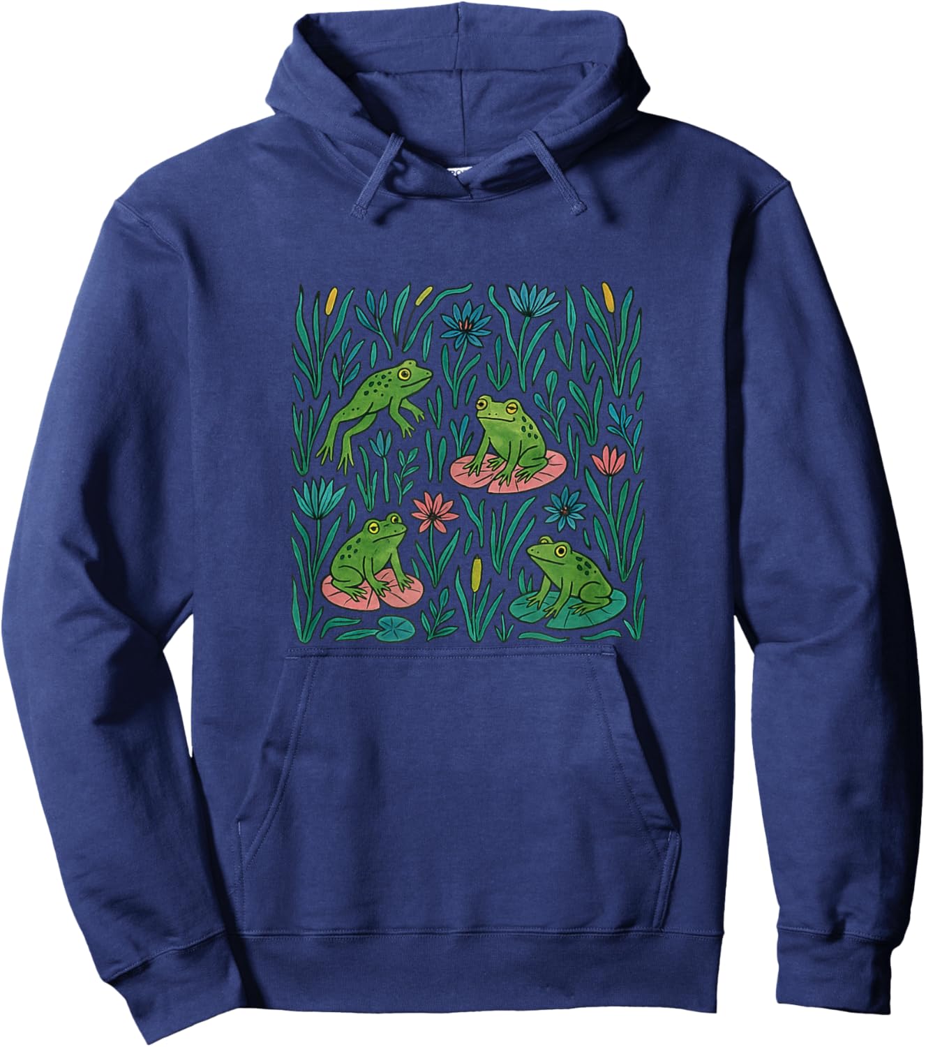Retro Frogs on The Pond Lily Pads Hoodie - Hoodie | Navy