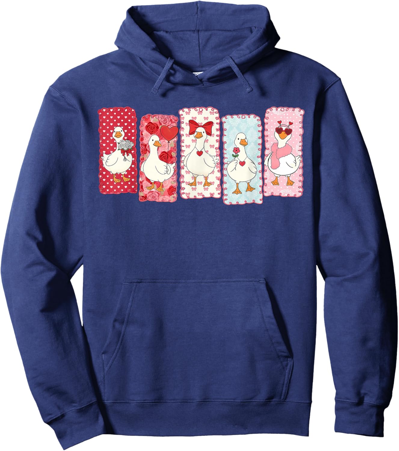 Cute Valentine Love Goose Portraits Coquette Hoodie - Hoodie | Navy