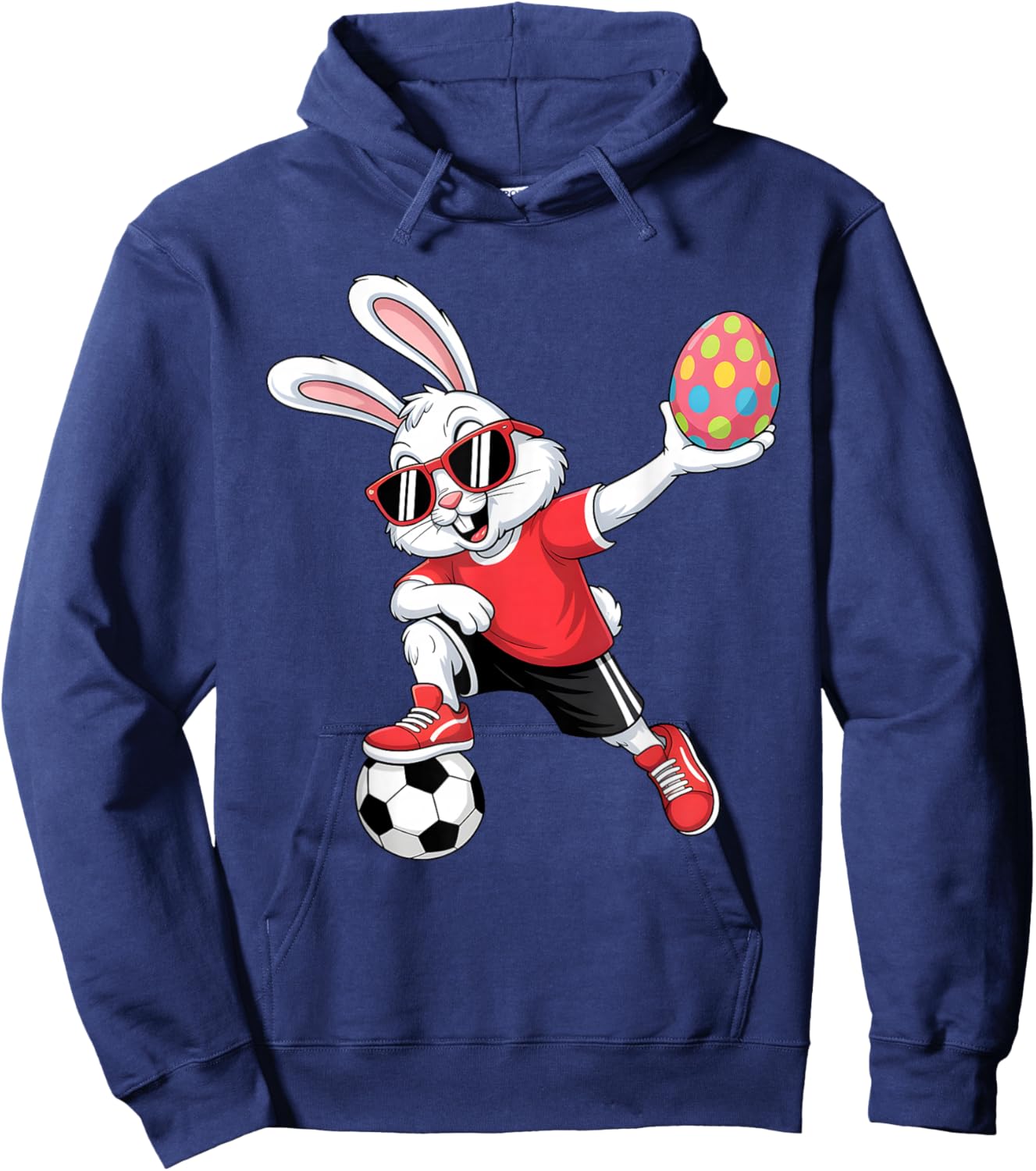 Happy Easter Bunny Playing Soccer Boys Kids Hoodie - Hoodie | Navy