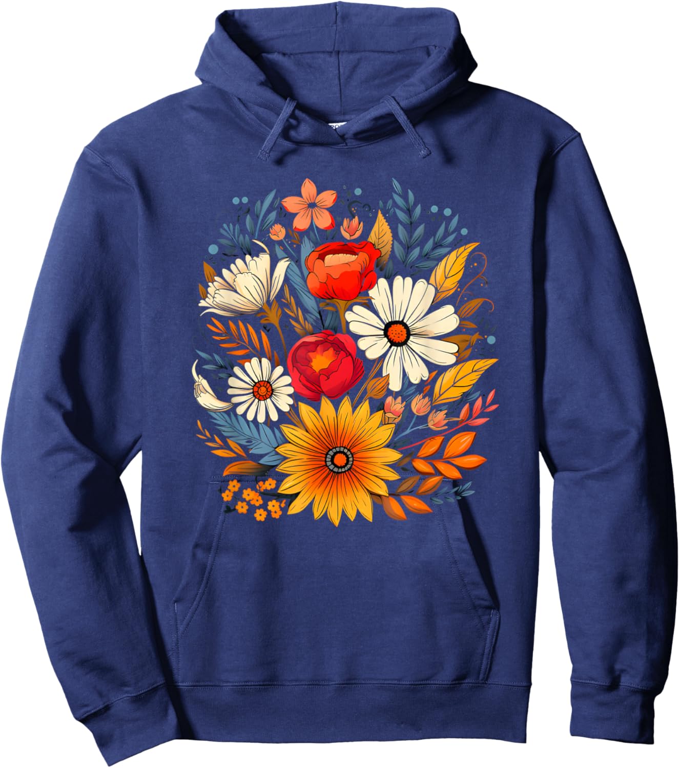 Floral Nature Flower Boho Wildflower Lover Hoodie - Hoodie | Navy