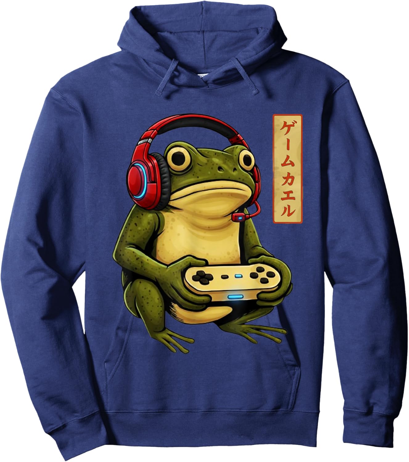 Funny Gamer Frog Vintage Gaming Japanese Art Hoodie - Hoodie | Navy