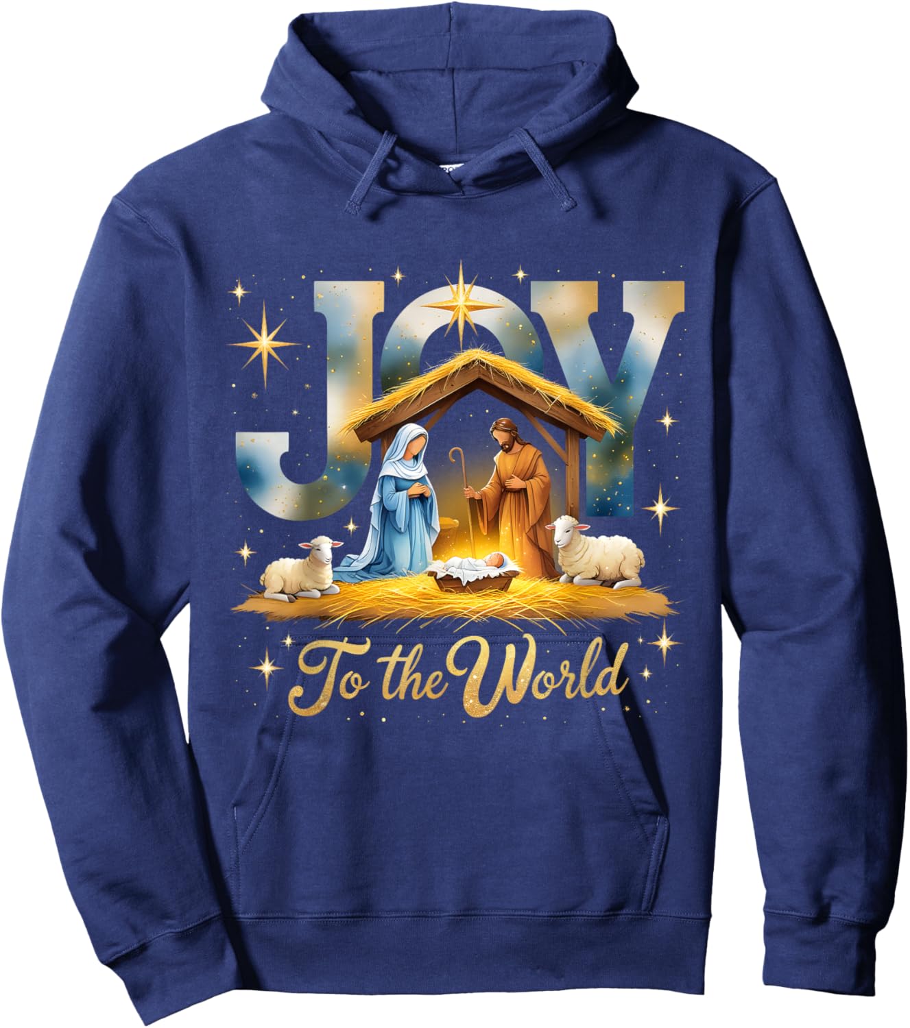 Joy to The World Nativity Scene Christmas Hoodie - Hoodie | Navy