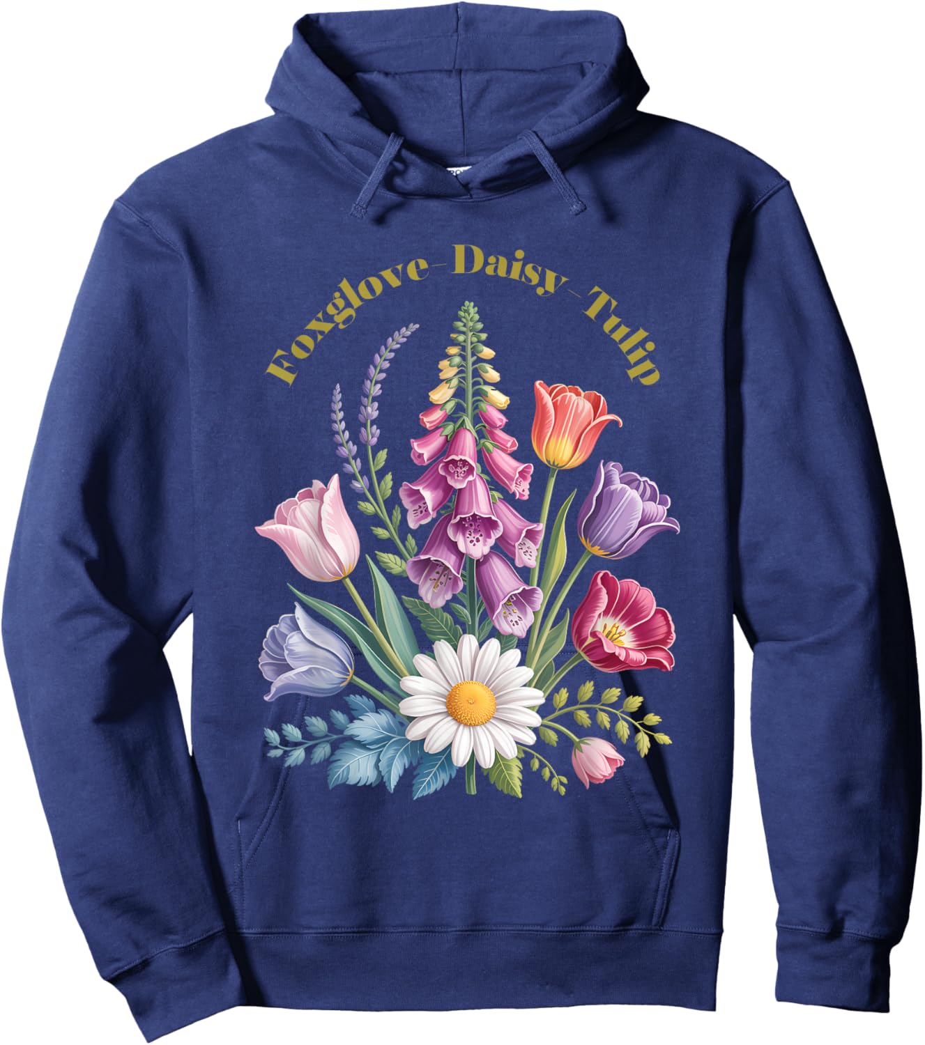 Foxglove Daisy Tulip Wildflower Vibes Design Hoodie - Hoodie | Navy