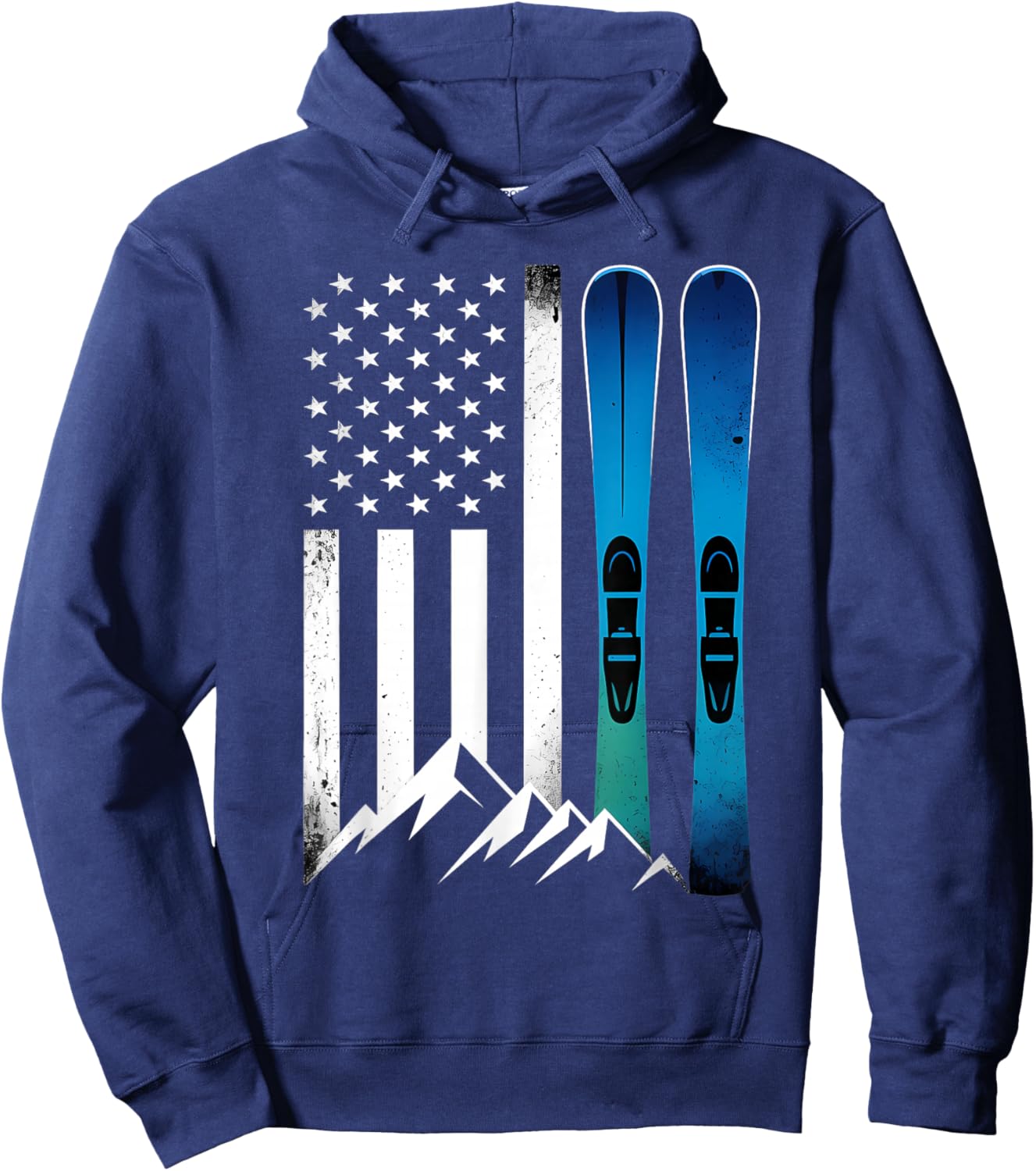 Ski USA American Flag Winter Sport Skier Skiing Hoodie - Hoodie | Navy