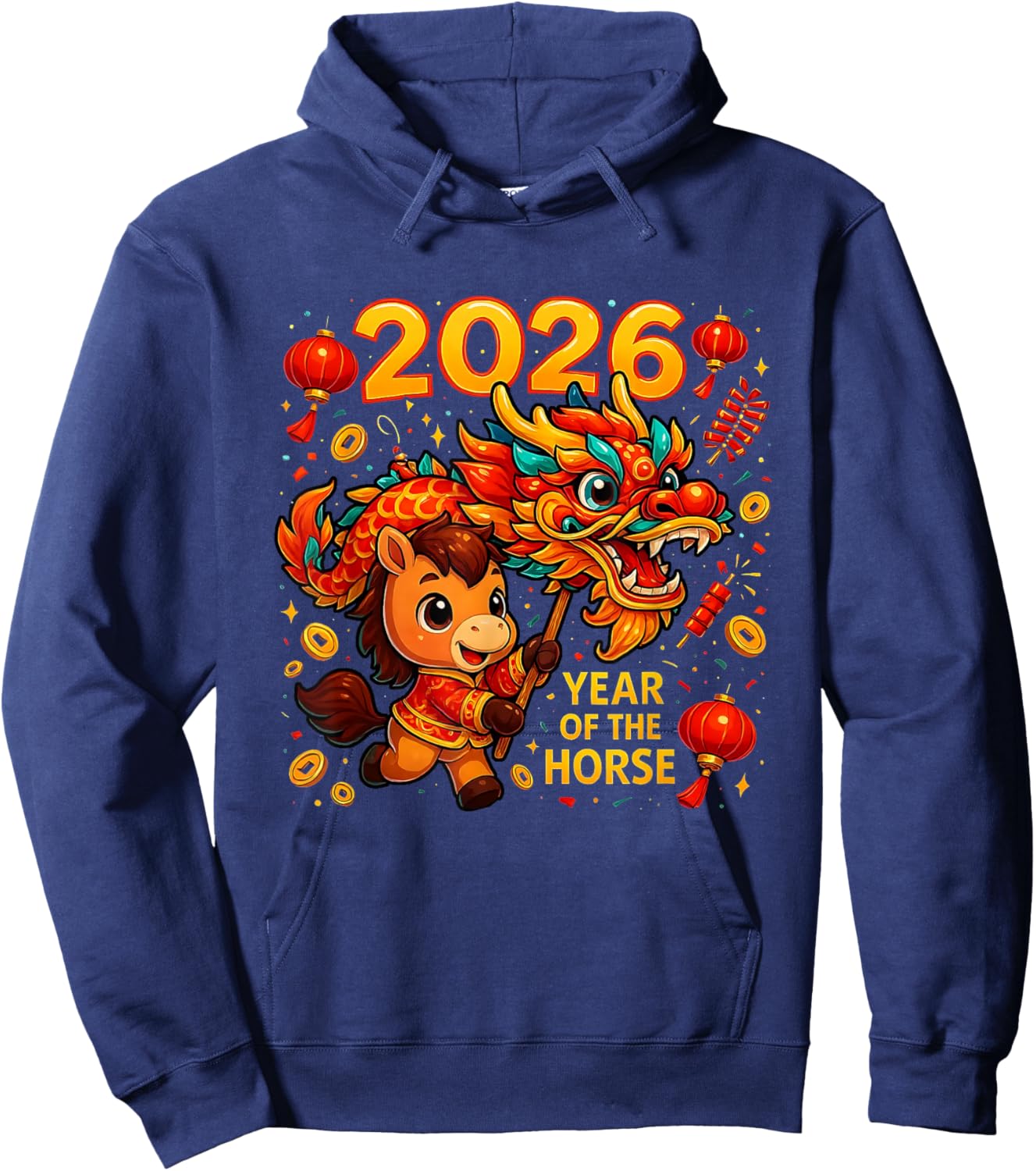 2026 Year of The Horse Cute Lunar Newyear Art Hoodie - Hoodie | Navy