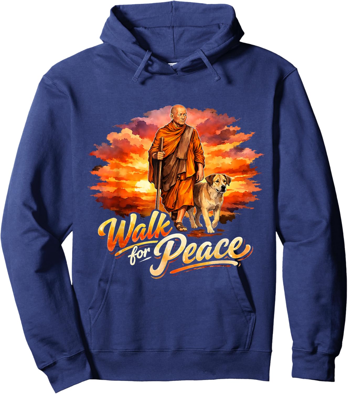 Walk for Peace Mindful Monk Spiritual Art Hoodie - Hoodie | Navy