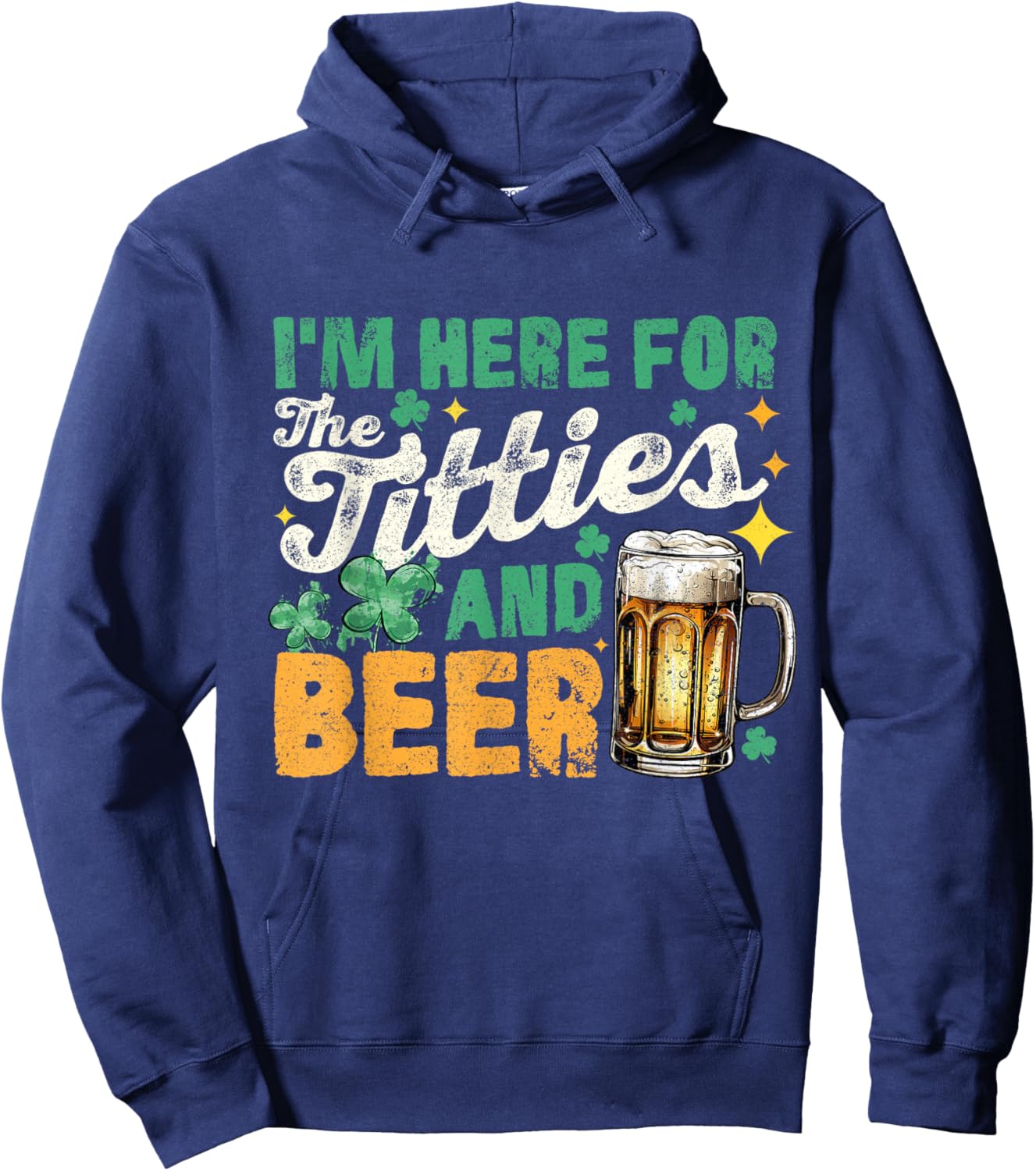 Vintage I'm Here for The Titties and Beer Funny Hoodie - Hoodie | Navy