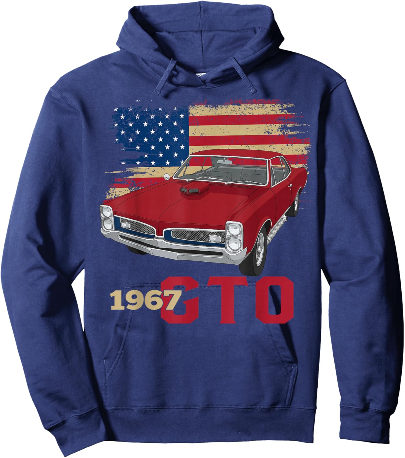 67 1967 GTO Silhouette Muscle Car American Flag Hoodie - Hoodie | Navy