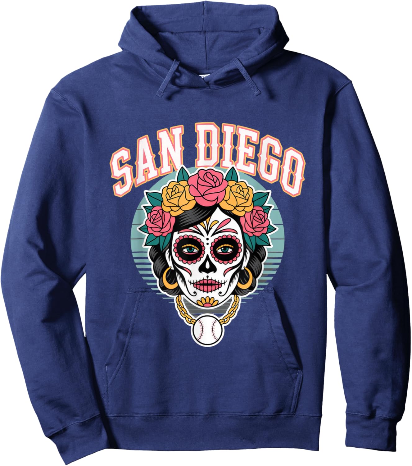 San Diego Sugar Skull Flower City Baseball Hoodie - Hoodie | Navy