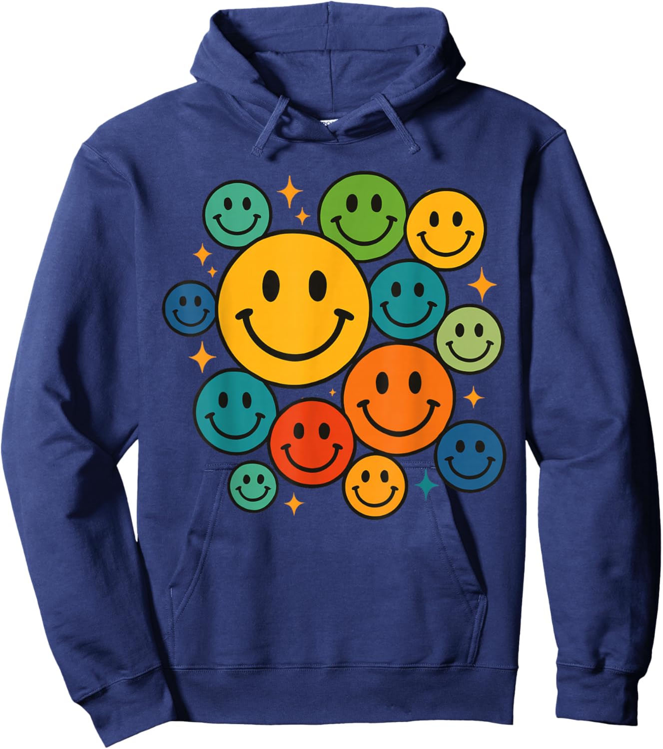 70s Shirt Women, Colorful Retro Happy Face Hoodie - Hoodie | Navy