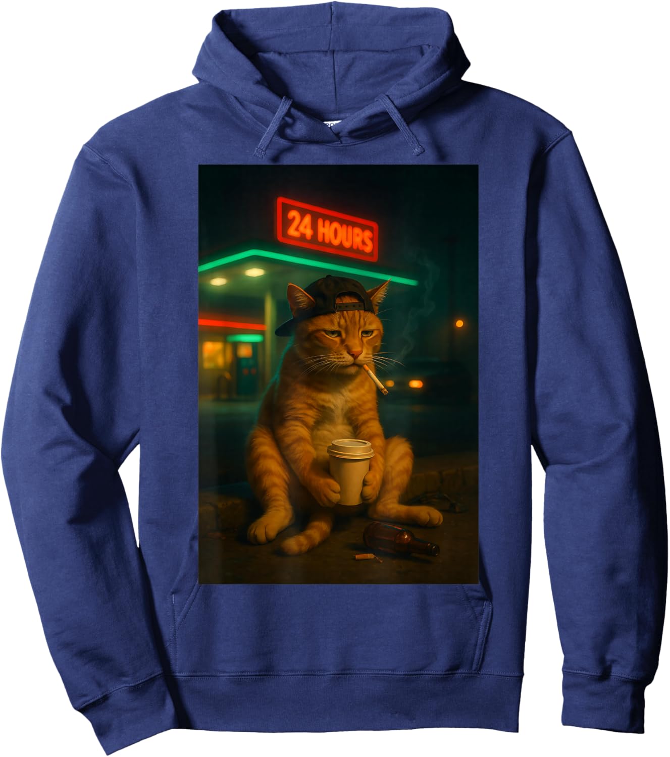 Cat Smoking Cigarette Coffee Funny Meme Cat Hoodie - Hoodie | Navy