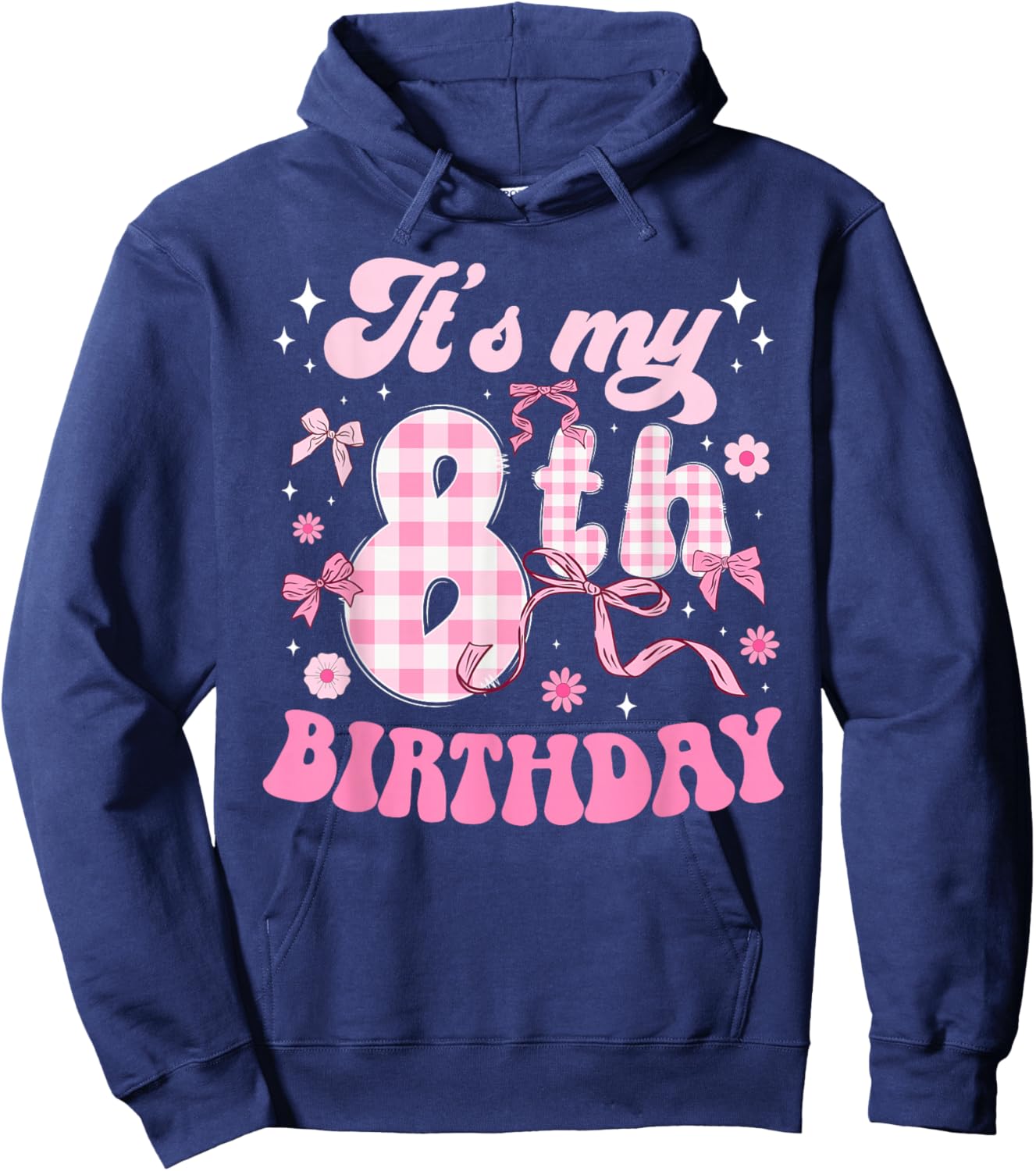 8th Coquette Birthday Party Eight Year Old Bow Hoodie - Hoodie | Navy