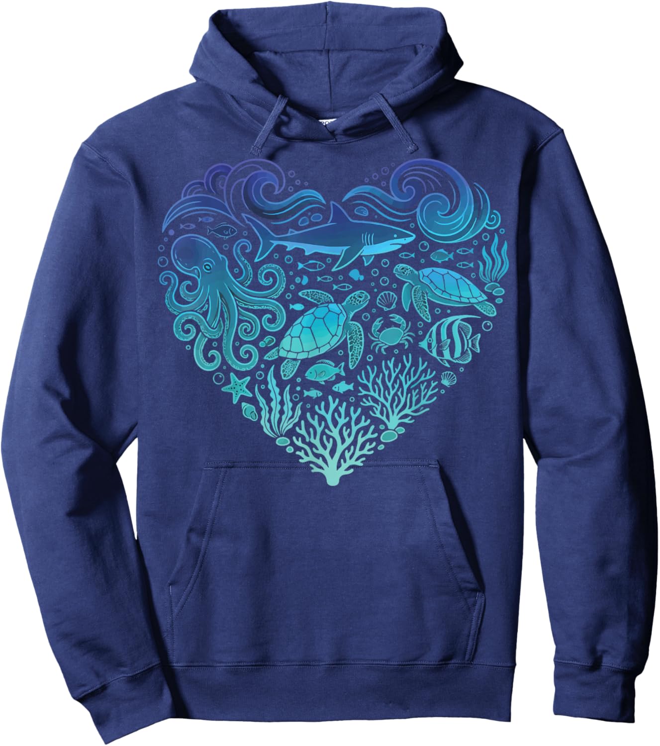 Underwater Sea Animals Heart Shark Fisher Hoodie - Hoodie | Navy