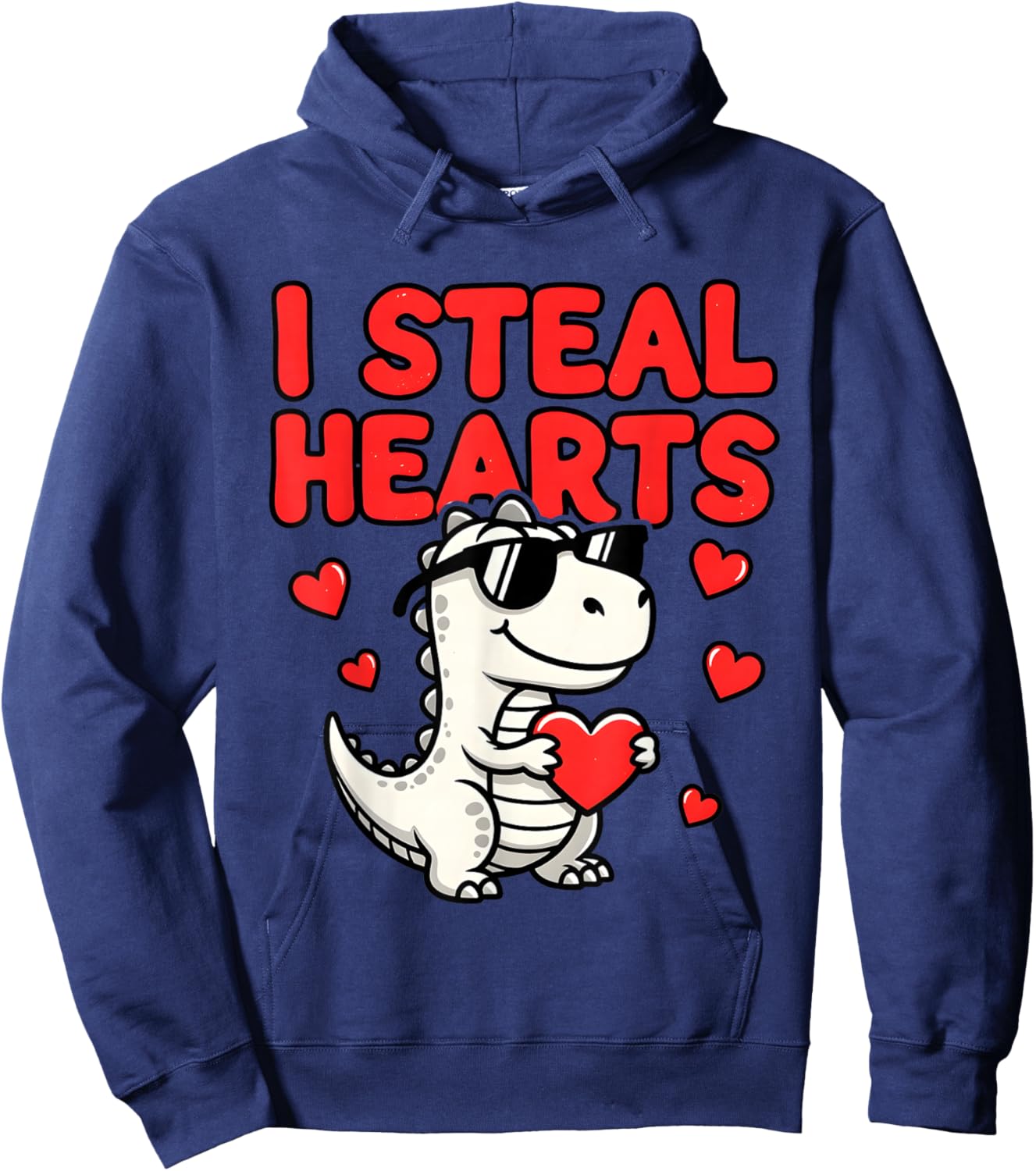 I Steal Hearts Dinosaur T-Rex Valentines Day Hoodie - Hoodie | Navy