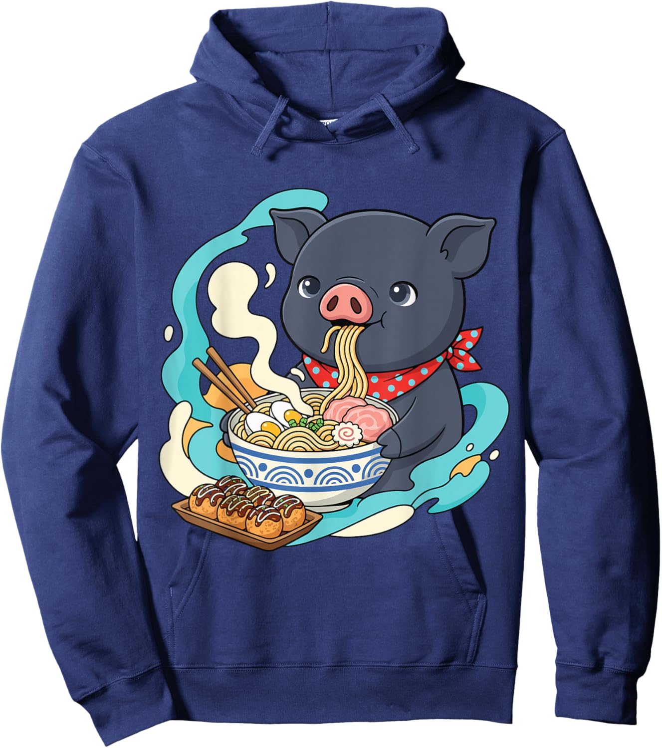 Ramen Noodles Pig Japan Y2K Kawaii Pigs Anime Hoodie - Hoodie | Navy