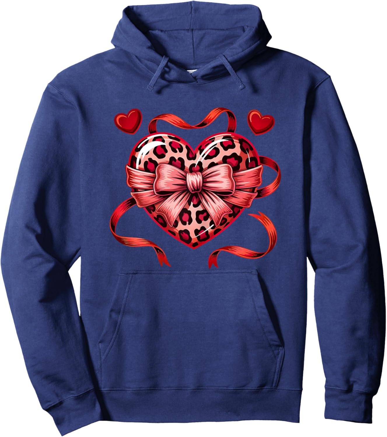 Coquette Bow Leopard Heart Love Valentines Day Hoodie - Hoodie | Navy
