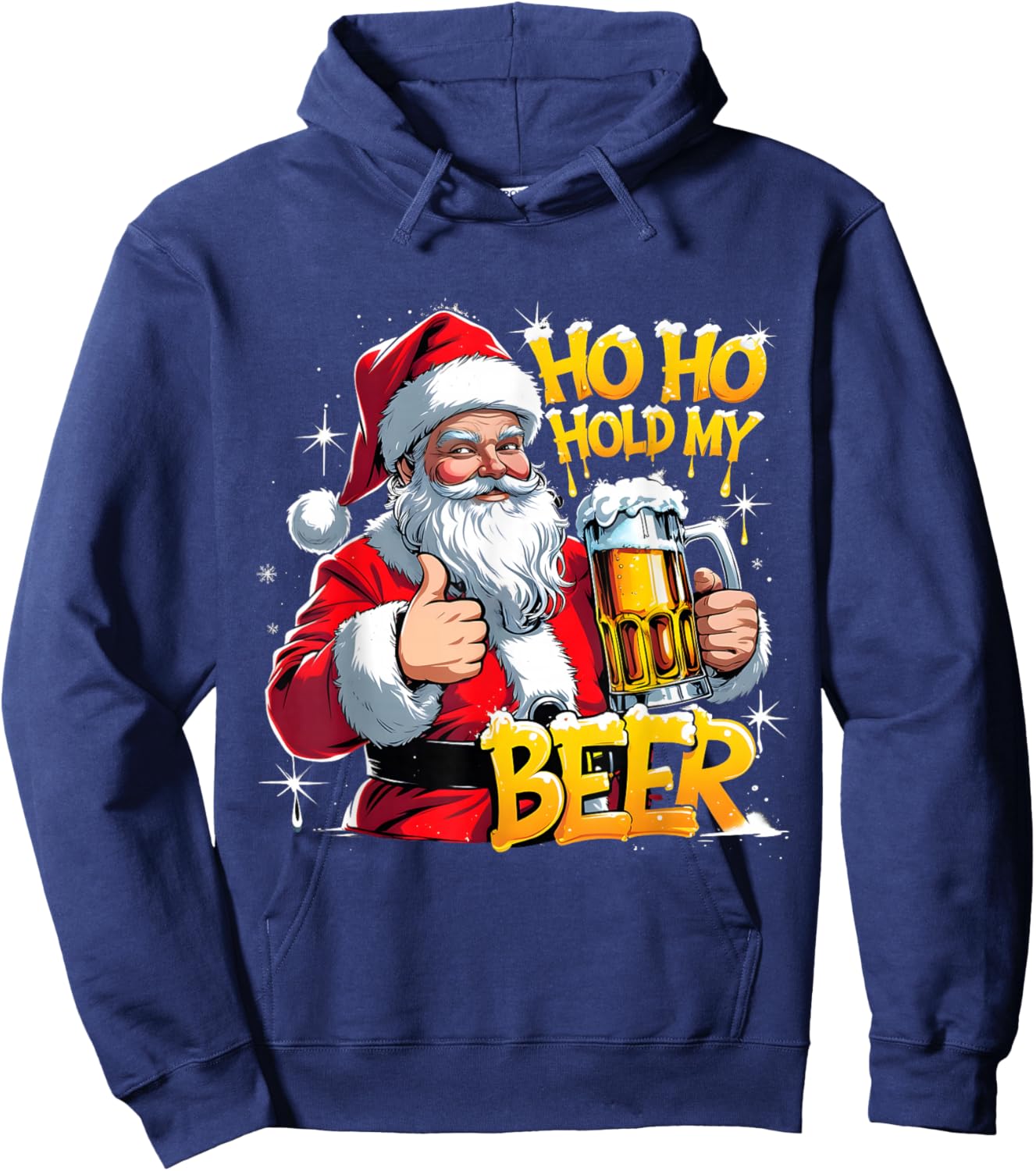 HoHo Hold My Beer Funny Santa Christmas Art Hoodie - Hoodie | Navy
