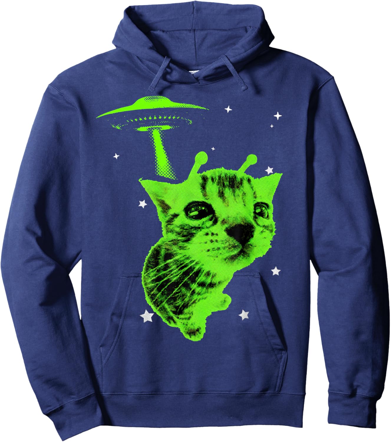 Alien Cat Meme UFO Vintage Y2K Funny Silly Cat Hoodie - Hoodie | Navy