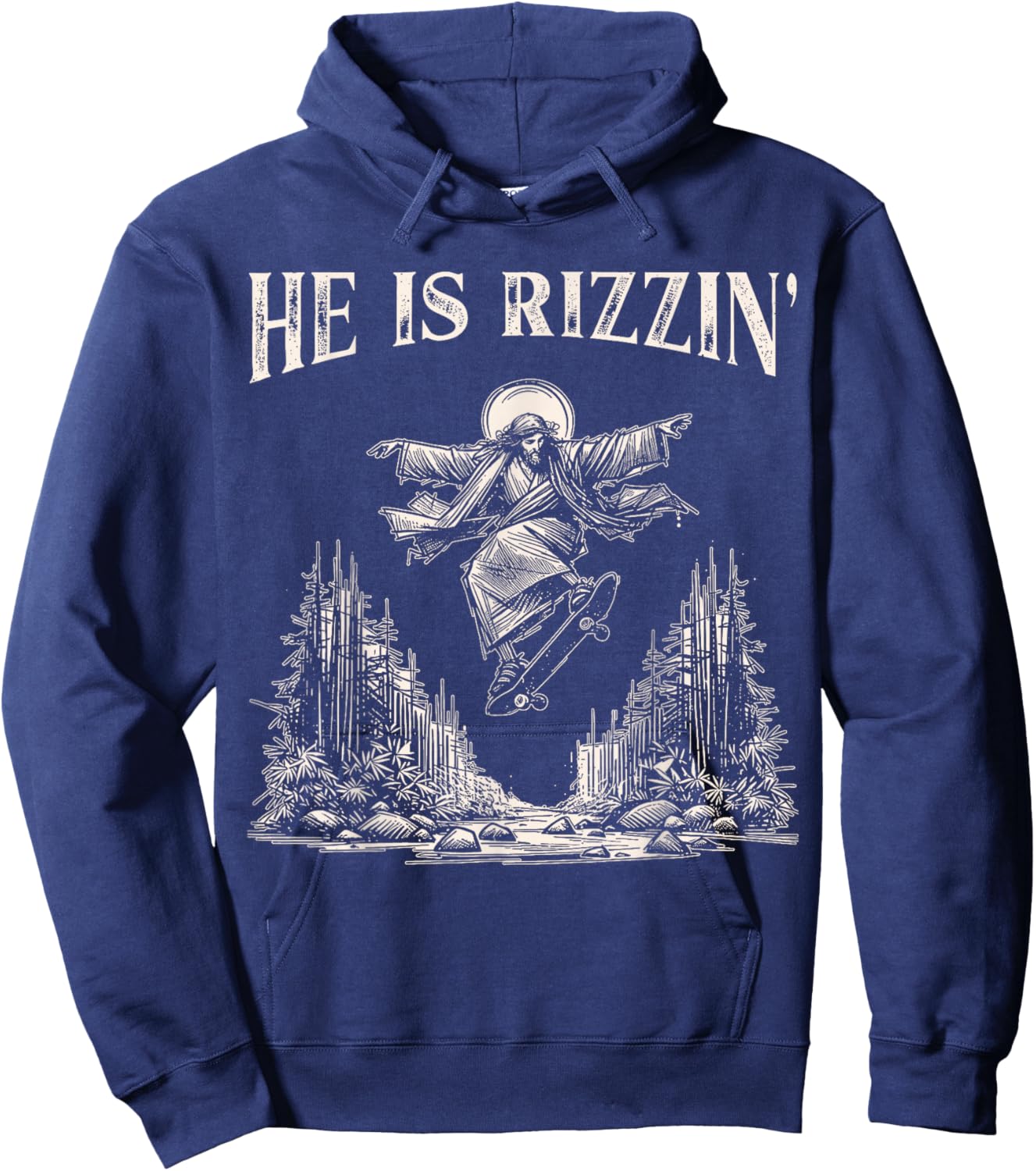 He is Rizzin Retro Jesus Skateboarding Hoodie - Hoodie | Navy