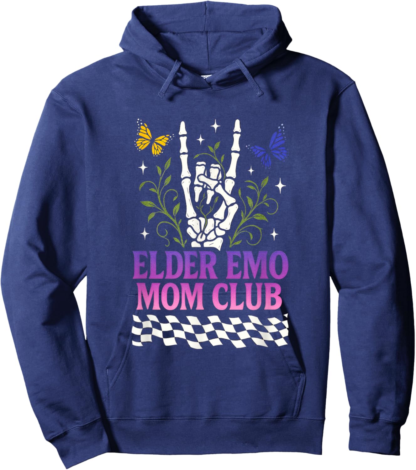Elder Emo Mom Club - Skeleton Butterflies Goth Hoodie - Hoodie | Navy