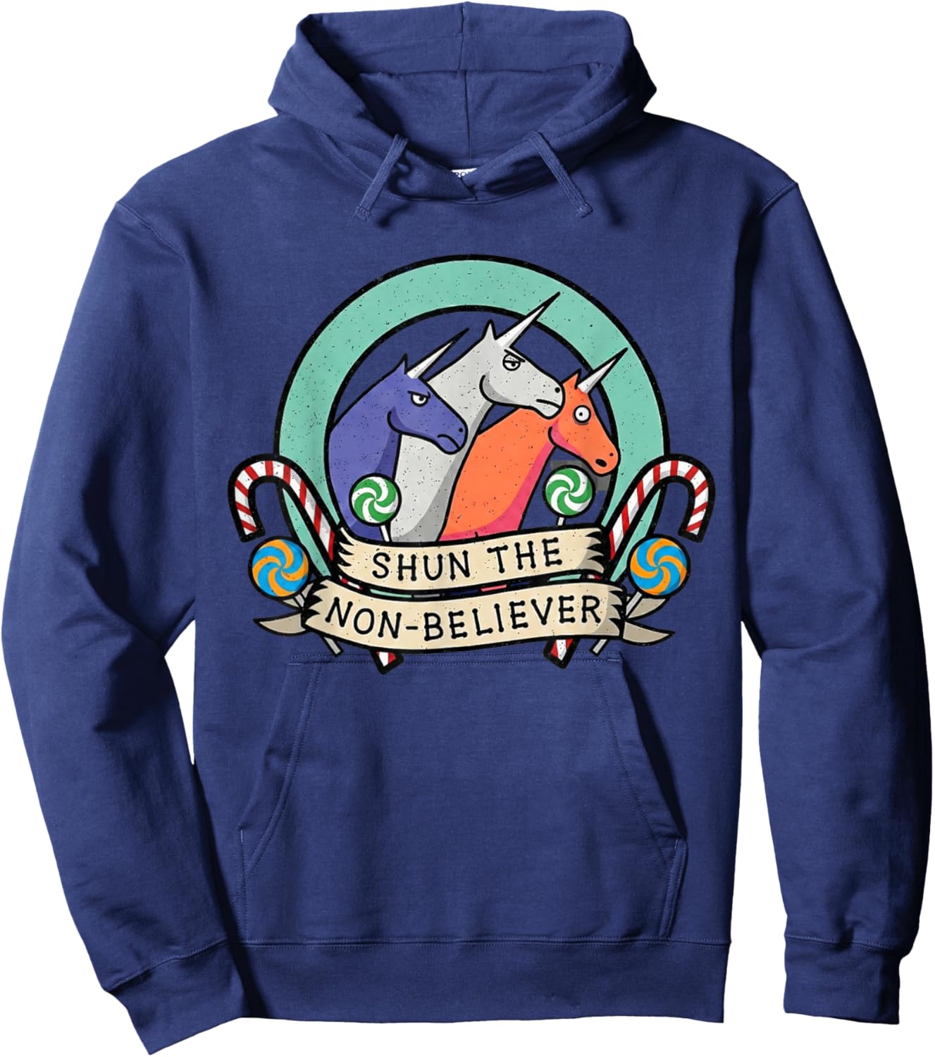 Shun The Non-Believer Funny Unicorn Meme Humor Hoodie - Hoodie | Navy