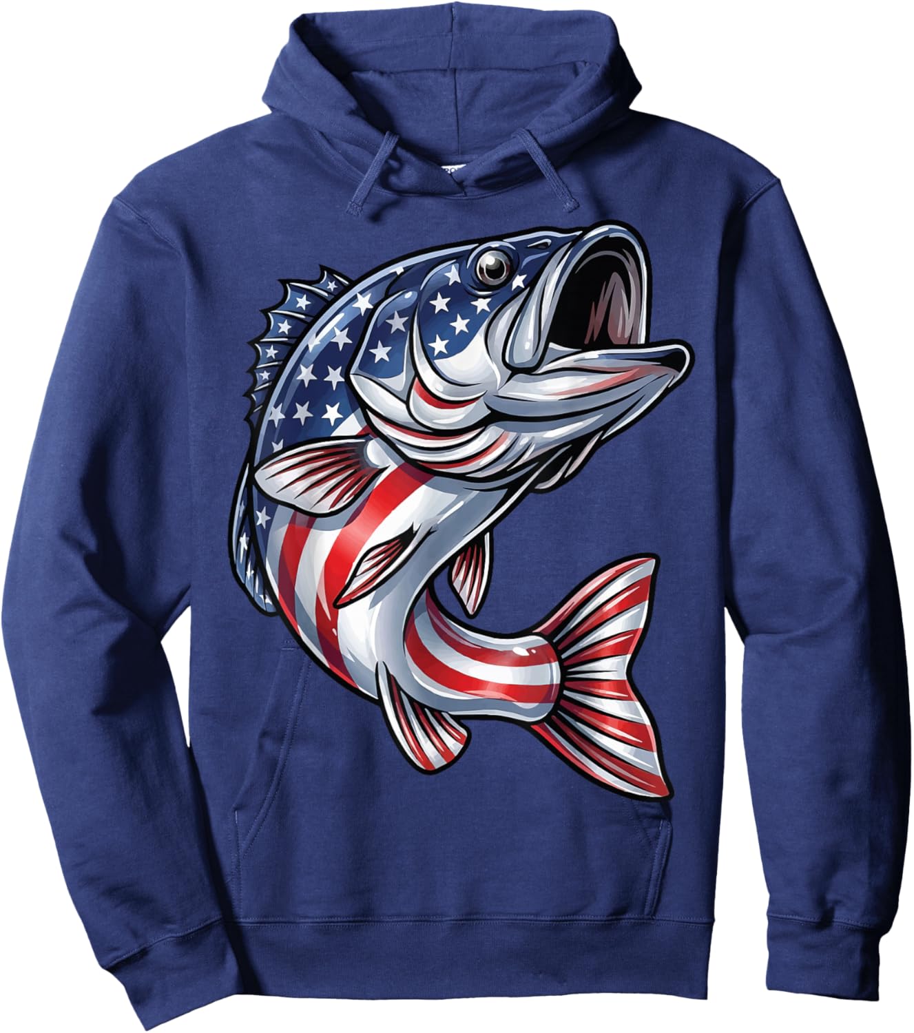 Bass Fish USA Flag Fishing 4th of July Patriot Hoodie - Hoodie | Navy