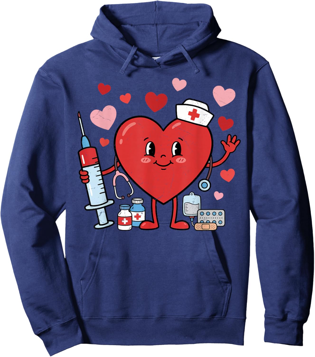 Valentines Day Nursing Nurse CNA Medical ER ICU Hoodie - Hoodie | Navy