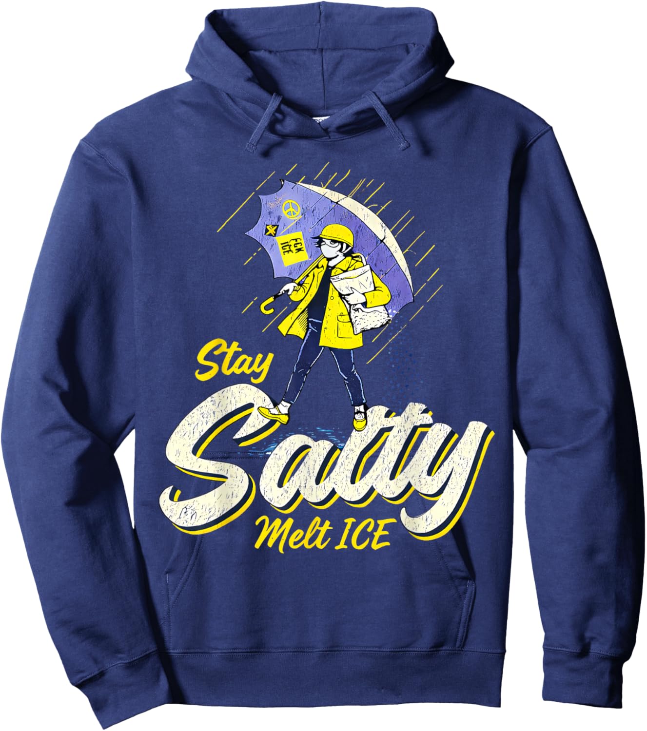 Stay Melt ICE Salty Political Retro Hoodie - Hoodie | Navy